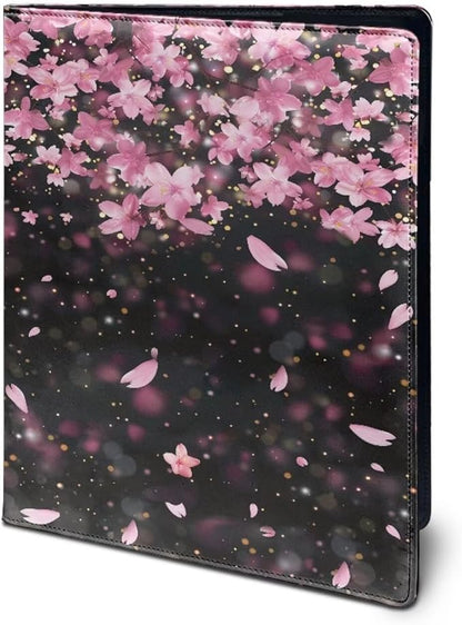 Office Folder Pink Cherry Blossom Print PU Leather Padfolio with A4 Size Clipboard Clip for Business Resume Interview Document Sleeve Binder Folder for Men/Women