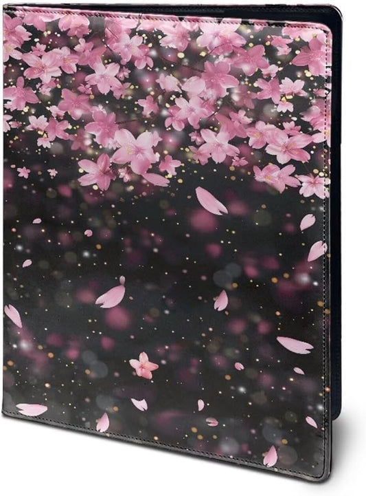Office Folder Pink Cherry Blossom Print PU Leather Padfolio with A4 Size Clipboard Clip for Business Resume Interview Document Sleeve Binder Folder for Men/Women