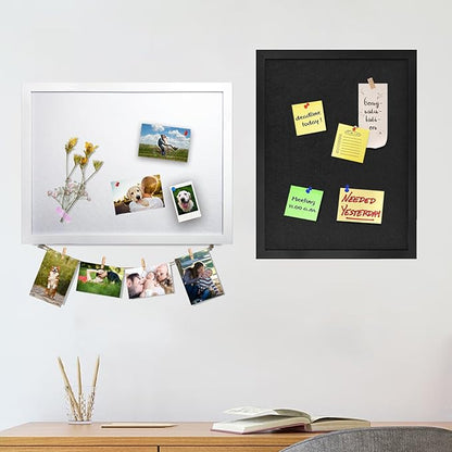 White Bulletin Board Cork Boards Vision Board with Felt, 17"x13" Small Display Pin Board for Walls, Desk, Jewelry, Notes, Collection, Photos, Office, White Framed and Felt Board, 1pc