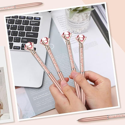 Sherr 100 Pack Big Crystal Diamond Pens Cute Ballpoint Pens Retractable Ballpoint Rhinestones Crystal Bling Gem Plated Black Gel Ink Office Supplies Gifts for Women(Rose Gold,Glitter)