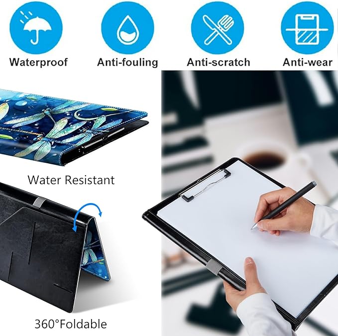 Dragonfly PU Leather Padfolio Clipboard Notepad with Pen Loop and Elastic Strap Interview/Resume Document Organizer for Business School Office