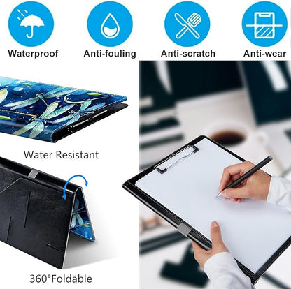 Dragonfly PU Leather Padfolio Clipboard Notepad with Pen Loop and Elastic Strap Interview/Resume Document Organizer for Business School Office