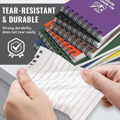 POPYOLA 8 Pack Waterproof Pocket Notebook, 3 x 5 Pocket Notepad, All Weather Small Mini Spiral Notepad with 100 Lined Pages for Outdoor Office School