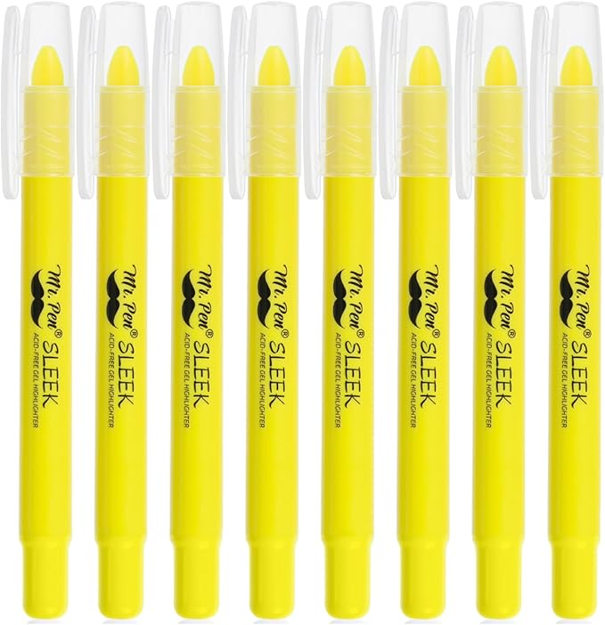 Mr. Pen- No Bleed Gel Bible Highlighters, Yellow, Pack of 8, Fluorescent Gel Highlighters