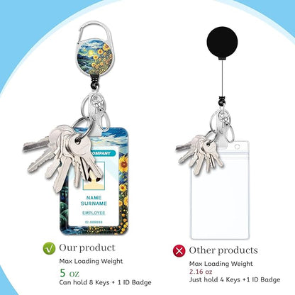 Sunflower Lanyards for Id Badges, Badge Holder with Retractable Reel Clip, Work Name Tags Keychain Lanyard with ID Holder, ID Card Protector Cover Case for Women Teacher Nurse Doctor Office