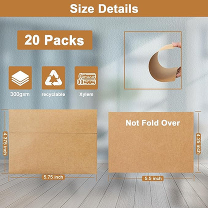 Brown Blank Thank You Cards and Envelopes 4.25 x 5.5 Heavyweight Flat Cardstock and A2 Envelopes Printable Self Seal 20 Packs for Wedding Invitations, Party, Graduations