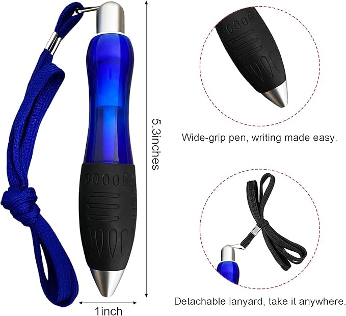 Big Fat Pens (12 Pack) Aids Writing For Tremor, Arthritis, Parkinson, Handicap, Carpal Tunnel Large Wide Grip Pens Retractable Ballpoint Pens (6 Pens + 6 Extra Refills)(Blue)