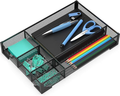 Desk Drawer Organizer, Office Desk Organizer Tray with 5 Dividers, Pen Pencil Drawer Organizer for Office Supplies, Desktop, Bathroom, Kitchen, Makeup, Vanity ﻿