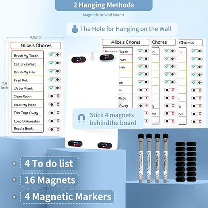 4 Pcs Chore Chart for Kids: Dry Erase My Chores Slider Chart, Magnetic Visual Schedule for Fridge, Kids Daily Checklist - ADHD Tools: to Do List and Routine Chart for Multiple Kids (Rainbow 4-pack)