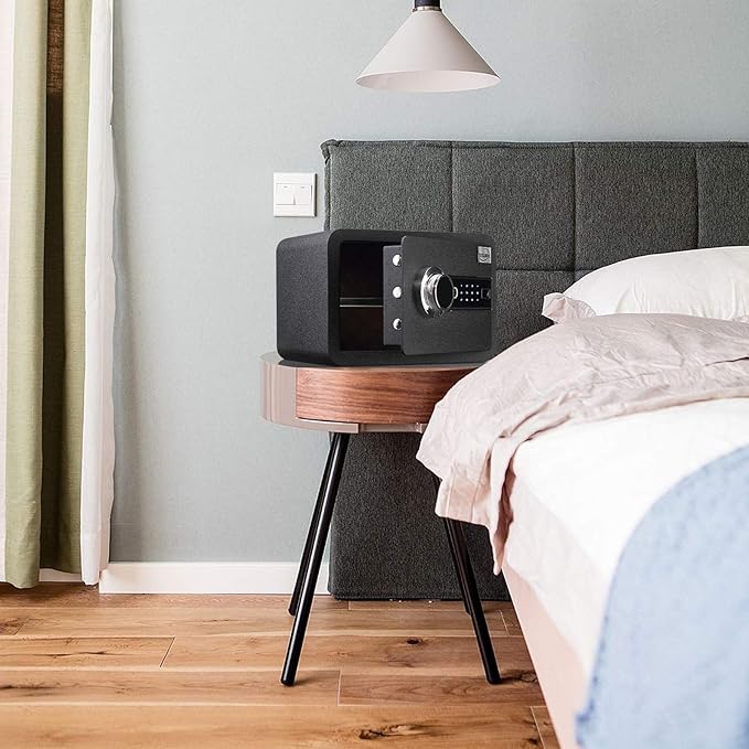 Tenamic Biometric Fingerprint Safe Box 0.85 Cubic Feet Fireproof Waterproof Safe Box with Induction Light and Leather, Solid Alloy Steel Office Hotel Home Cabinet Safe, Black