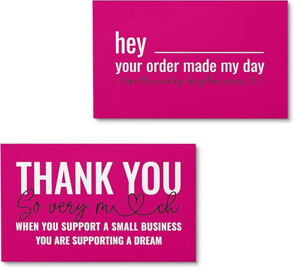 ITZAMNA Thank you for supporting small business cards Customer appreciation note cards Pink Script with Heart Pack of 100 HOTPINK
