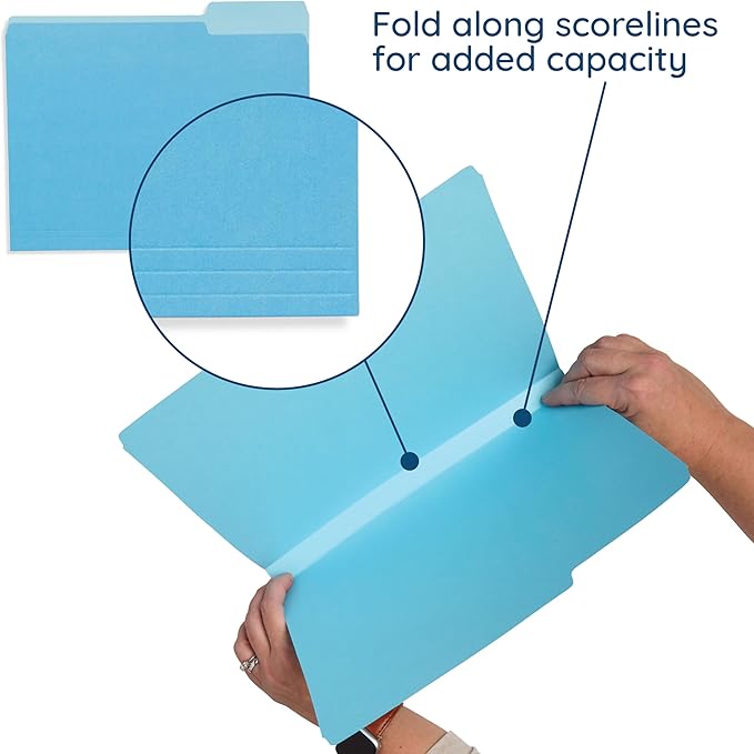 100 Blue Summit Supplies Colored File Folders - Ocean Tone Colors, 1/3 Cut Tabs, Letter Size, 11pt Durable Paper, Decorative Colored File Folders for Files, 100 Pack