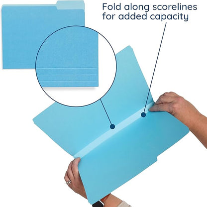 100 Blue Summit Supplies Colored File Folders - Ocean Tone Colors, 1/3 Cut Tabs, Letter Size, 11pt Durable Paper, Decorative Colored File Folders for Files, 100 Pack