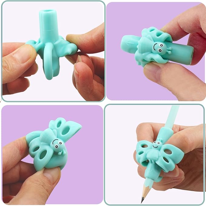 JuneLsy Butterfly Three-Finger Pencil Grips Kids Handwriting Pencil Gripper Pencil Holder Posture Correction Training Writing AIDS for preschooler Kids Toddler 3-7Year (8PCS)