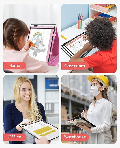 Gamenote Dry Erase Pockets 30 Pack with Rings, Oversized Reusable Plastic Sleeves Shop Ticket Holders Sheet Protectors Teacher Supplies Organization for Classroom Must Have (Black)