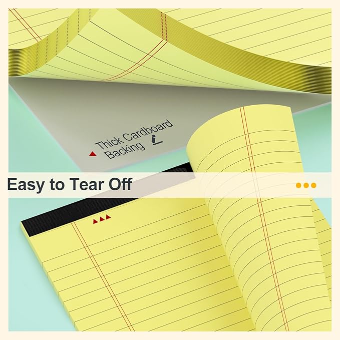 Small Note Pads 5x8 Yellow – 4 Pack, 80gsm Premium Thick Paper, 30 Sheets/ 60 Pages Per Pad, Perforated Pages Narrow Ruled Writing Pad, College Ruled Legal Notepads 5x8 for Homework, Office, Business