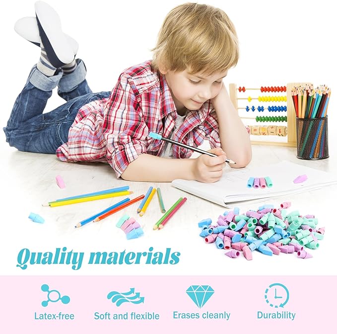 PRALB 400PCS Pencil Top Eraser Bulk Caps for Pencils,Chisel Shape Erasers Toppers Assorted Colors for Party Favors Games Prizes, Pencil Top Erasers Cap for Home School Classroom Office,Color 4