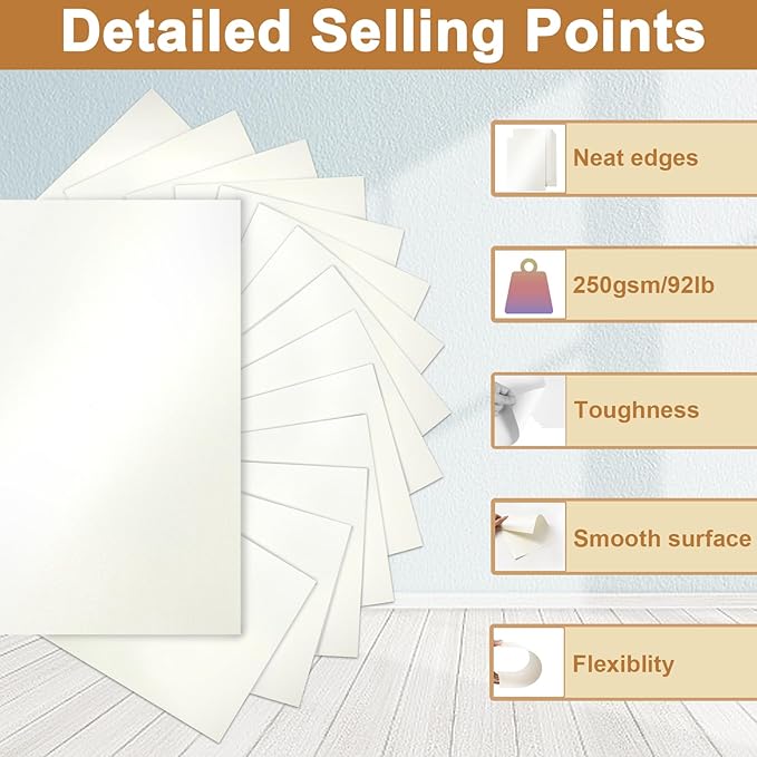 120 Sheets Beige Shimmer Cardstock 8.5 x 11 Off White Paper, 250gsm/92lb Premium Glossy Paper Card Stock for DIY Cards Making, Wedding Invitations, Anniversaries, Business Cards, Menus