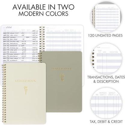 Easy to Use Accounting Ledger Book - The Perfect Expense Tracker Notebook for Your Small Business - Beautiful Personal Finance Checkbook, Income and Expense Log Book