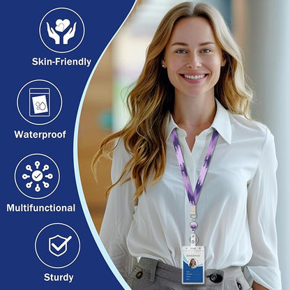 Giancomics Lanyards for Id Badges, Forest Lanyards with Retractable Reel, Waterproof ID Badge Holder for Cruise Ships Cards Key, Cute Work Name Tag Zip Card Protector for Women 2 Pack