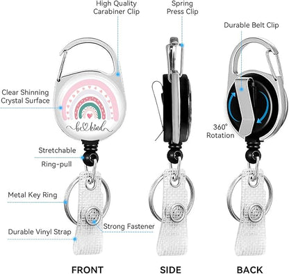 Rainbow Be Kind Badge Holder with Retractable Reel and Breakaway Lanyard，Badge Clips Retractable Heavy Duty Badge Reel，Funny Keychain，ID Holder with Breakaway Lanyard for School Nurse Office Teen