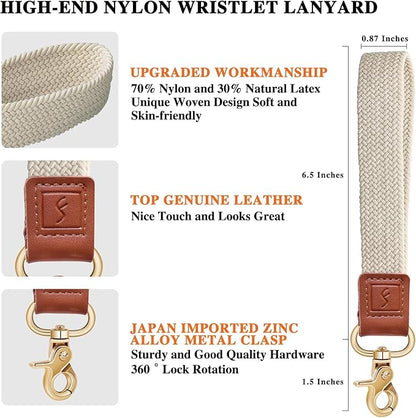 Fishent Braided Wristlet Keychain, Cute Wrist Lanyards for Keys, 2 Pack Upgraded Stretchy Key Chain Holder for Women Men, Wrist Keychain for Car Keys Phone Camera Wallet ID Badges Card (Black White)