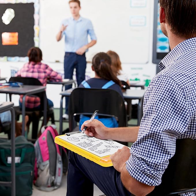 Piasoenc Clipboard with Storage, 8.5 x 11 Organization Box with Pen Holder and A4 Legal Paper Folder, Heavy Duty Plastic, Folio & Side-Opening, Low Profile Clip, for Nurses, Teachers, Yellow