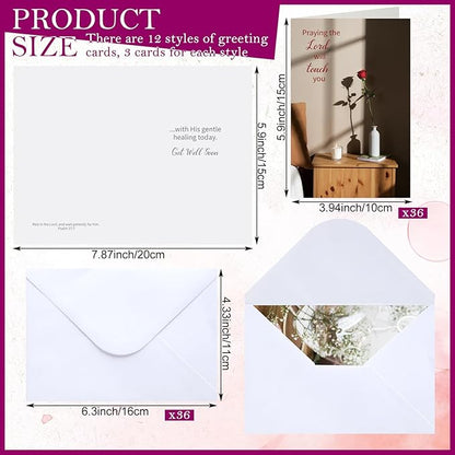 36 Sets Christian Get Well Soon Cards with Scripture Assorted Religious Bible Verse Wishing You Well Greeting Cards with Envelope(Various Floral)