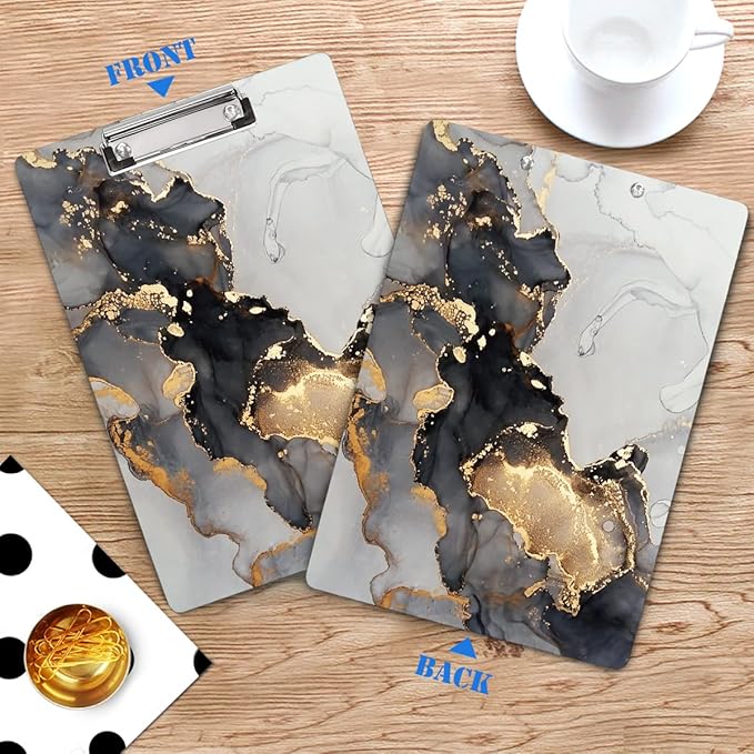 WAVEYU Marble Hardboard Office Clipboard, Clipboard with Low Profile Clip Designed for Students Classroom School and Office Use, Grey+Gold (12.5"x9")