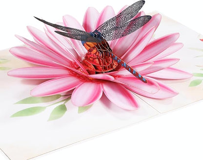 Pop Up Birthday Cards, Dragonfly and Gerbera Daisies Flower 3D Birthday Card for Women, Happy Mother’s Day Card, Valentines Day Card for Mom, Wife, Sister, Wife, Grandma, Daughter, Girlfriends