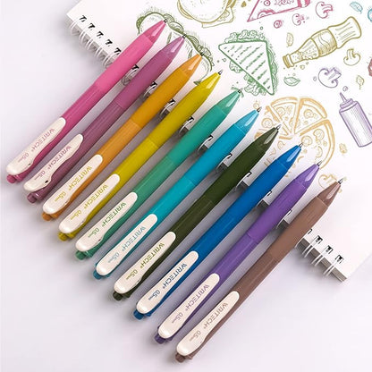 WRITECH Retractable Gel Pens Quick Dry Ink Pens Fine Point 0.5mm 10 Assorted Unique Vintage Colors For Journaling, Drawing, Doodling, and Notetaking (Vintage 2)