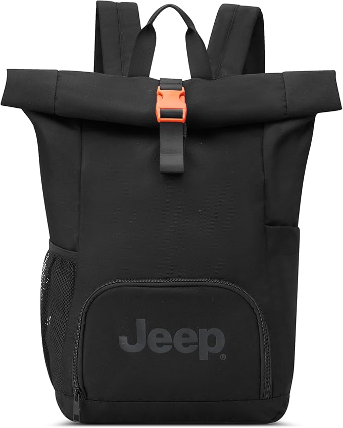 Jeep JS016D Rolltop Travel Backpack, Black, 17" Laptop