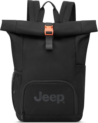 Jeep JS016D Rolltop Travel Backpack, Black, 17" Laptop