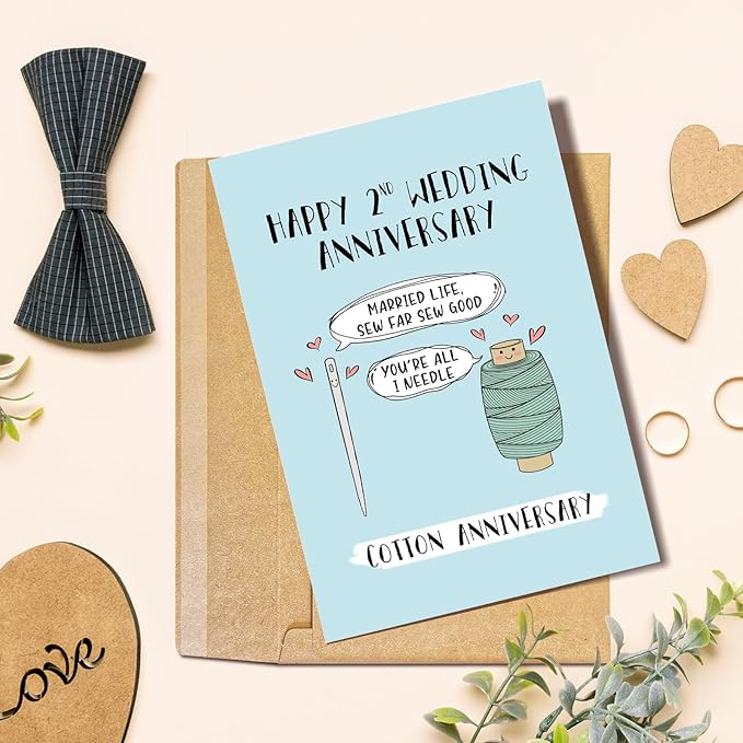 Funny 2 Years Anniversary Card, Two Years Anniversary Card for Husband Wife, Happy 2nd Wedding Anniversary Card, Cotton Anniversary Card