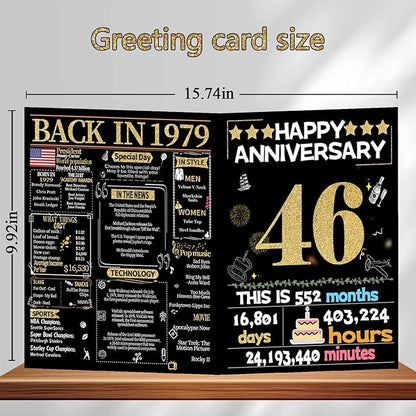 Joycard 46th Anniversary Card for Women Men, Gold Wedding Card for Wife Husband, Sweet Marriage Decorations Gifts for Couple, Perfect for Her Him on Anniversary Day, Back in 1979