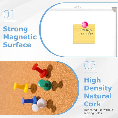 DOLLAR BOSS Foldable Cork Board White Board Combo 60 x 40 Inch Extra Large Magnetic Whiteboard Dry Erase Bulletin Board Portable Double Sided Aluminum Frame Pin Board for School Office with Markers