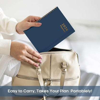 2026 Planner, Weekly and Monthly Calendar Planner, January 2026 - December 2026, Hardcover 2026 Calendar Planner Book with Tabs For Women & Men, Inner Pocket, Spiral Bound, Perfect for Office Home School Supplies - A5 (6.3" x 8.5"), Navy