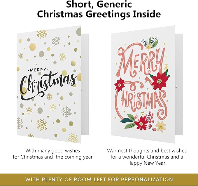Dessie 30 Unique Christmas Cards with Envelopes 4x6 and Gold Sealing Stickers. Short Greetings Inside. Boxed Christmas Cards and Happy Holiday Greeting Cards Set.