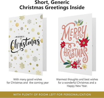 Dessie 30 Unique Christmas Cards with Envelopes 4x6 and Gold Sealing Stickers. Short Greetings Inside. Boxed Christmas Cards and Happy Holiday Greeting Cards Set.
