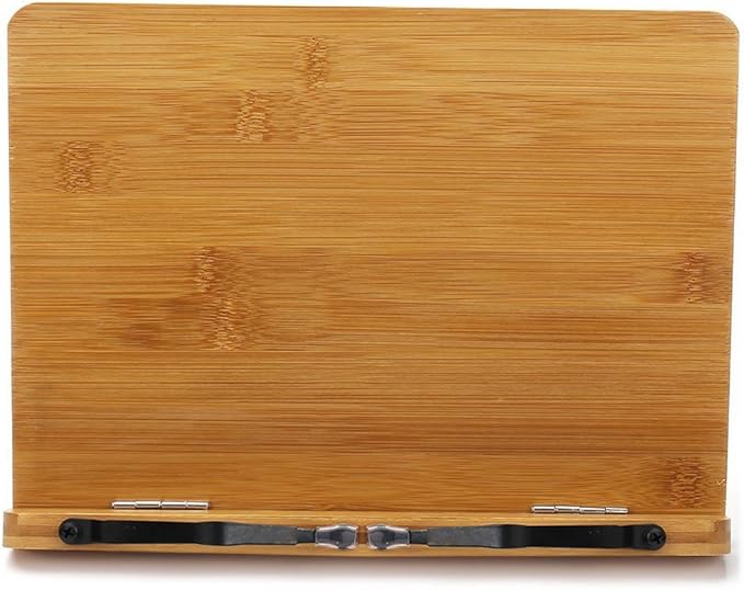 wishacc Bamboo Book Stand, Adjustable Book Holder Tray and Page Paper Clips-Cookbook Reading Desk Portable Stable Hard-Wearing Lightweight Bookstand-Textbooks Books