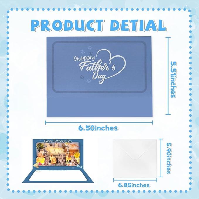 4D Pop Up Fathers Day Card with lights, Cat Father's Day Card For DAD, Living Room, Cat Themed (Cat Father's Day Card)