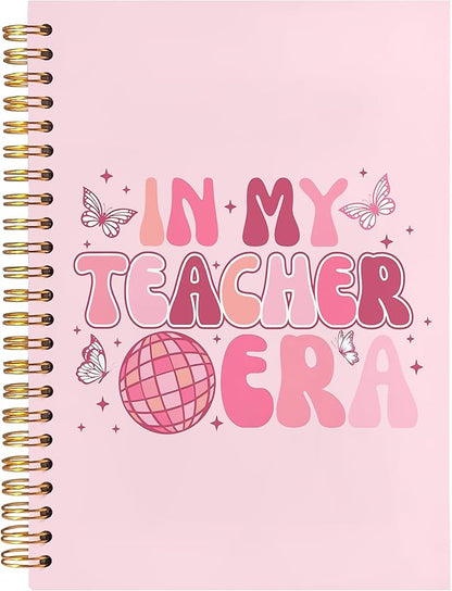 BearCake Groovy Teacher Notebook Journal, Teacher Gifts for Women, Teacher Appreciation Gifts, Thank You Teacher Gifts, Teacher Desk Supplies, in My Teacher Era Pink Hardcover Spiral Notebook 5.5x8.3