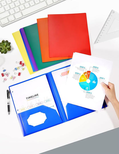 SUNEE 2 Pocket Folder (12 Pack, Assorted Colors) Heavy Duty Plastic Folders with Pockets Fit Letter-Size Papers, Two-Pocket Poly Folders Bulk for School, College, Office