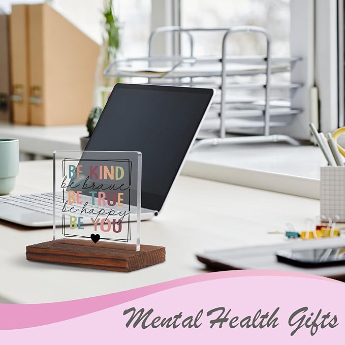Be Kind Brave True Happy Psychology Student Graduation Gift Clear Desk Decor Signs, Psychologist Gifts for Student, School Counselor Teacher Anxiety Mental Health Therapist Office Decor Plaque TZD61