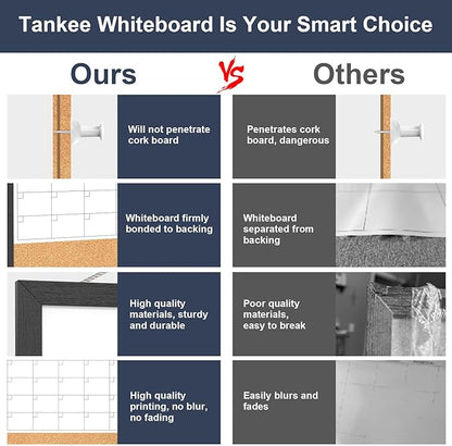 Dry Erase Calendar for Wall, 17"x13" Dry Erase Calendar Cork Board Combo, Magnetic Small White Board with Wood Framed, Hanging Dry Erase Board for Planner Office Kitchen Home Memo