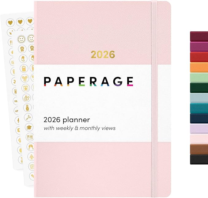 PAPERAGE 2026 Weekly & Monthly Planner, 12 Months (January 2026 - December 2026), 5.6 in x 8 in, Hardcover 2026 Planner with Weekly & Monthly Spreads, Note Pages, Stickers & Back Pocket – Blush