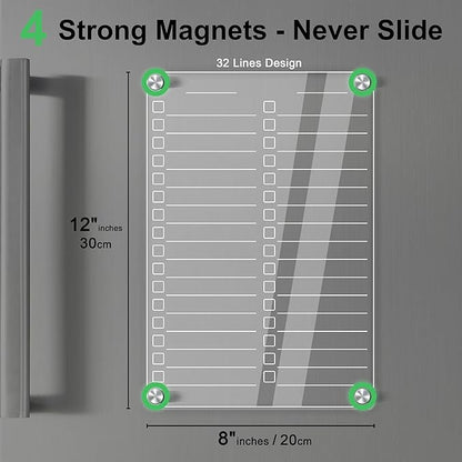 Acrylic Magnetic Dry Erase Board for Fridge, 12"X8" Clear Magnetic to Do List White Board, Acrylic Dry Erase to Do List for Refrigerator, Magnet Whiteboard 5 Markers 2 Pcs