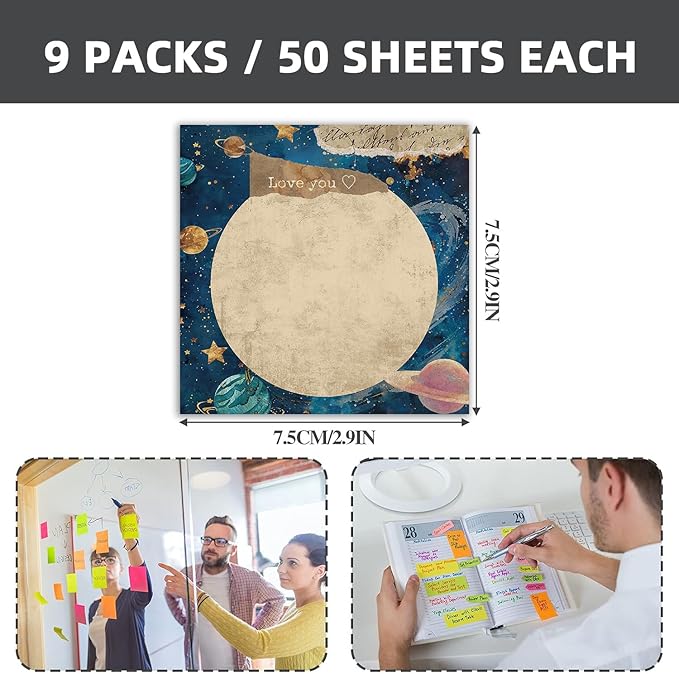 Post it Notes 3x3 Cute and Aesthetic Sticky Notes Planner Notepad - 450 Sheets - Desk Accessories for School, Office, and Home - Ideal Gifts for Teachers, Women, and Coworkers (Moonshine)