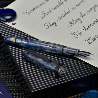 Asvine V126 Vacuum Filling Fountain Pen Matte Black Fine Point, Blue Swirl Acrylic Pen Gift Case