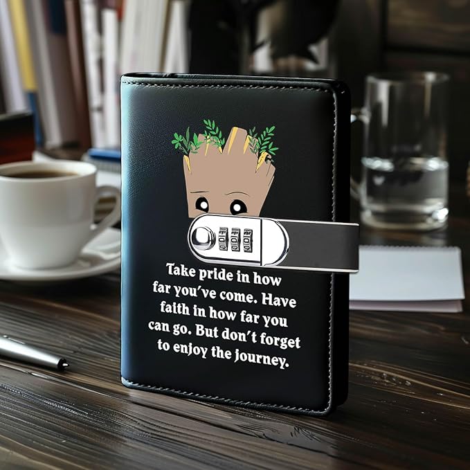 Funny Groot Gifts Leather Combination Lock Notebook Always Remember You’re Braver Than You Believe Leather Locked Journal Notebook Birthday Gifts for Daughter Son (take pride)